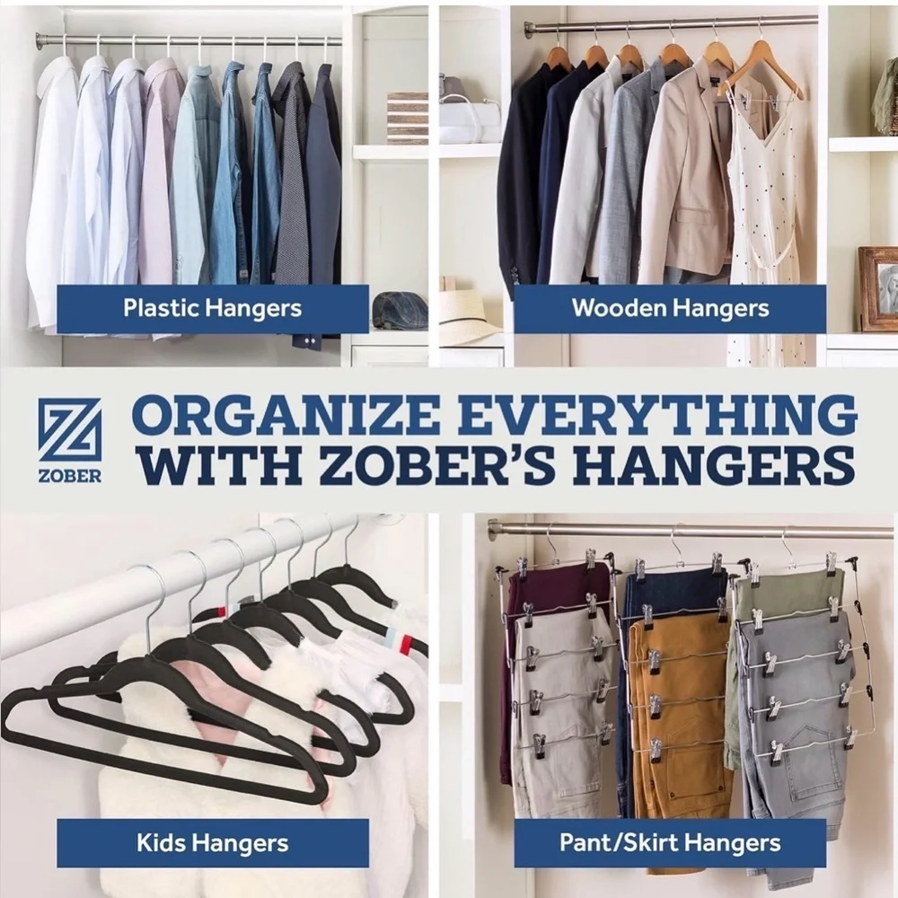 Zober Black Velvet Non-Slip Clothes Hangers | Slim Space-Saving | Box of 50